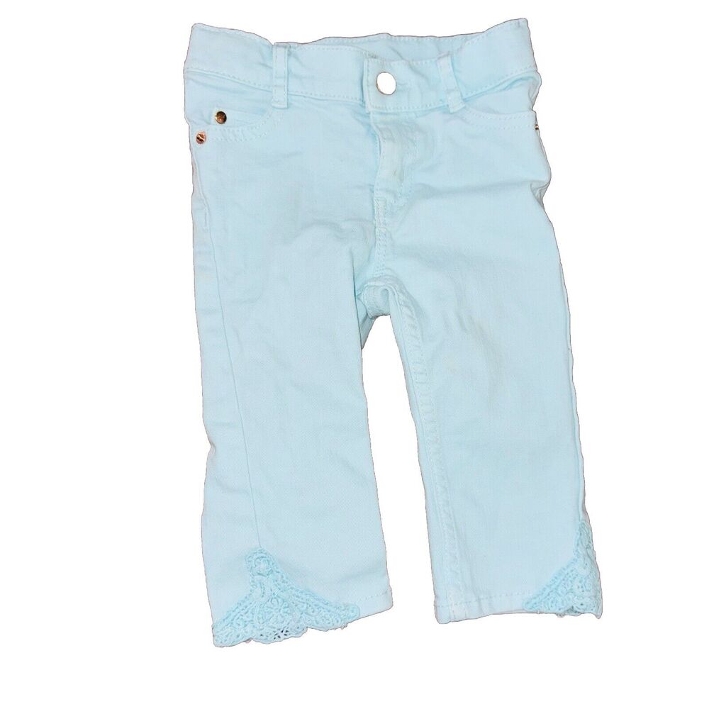 Genuine Kids Oshkosh Baby Blue Pants Jeans 12 Mo Lace Cuffs Cotton Poly Blend